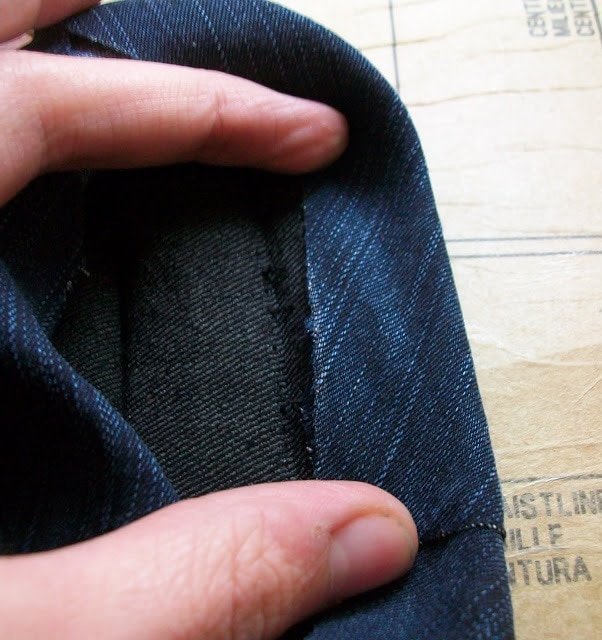 fold edge up to stitching