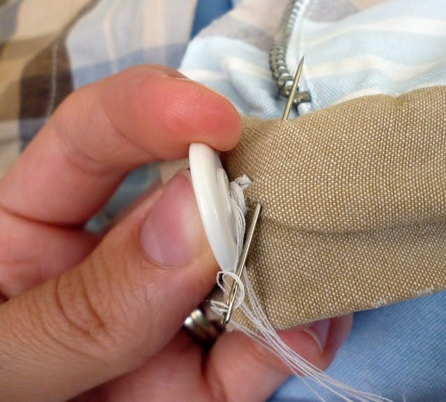 how to sew a button on pants