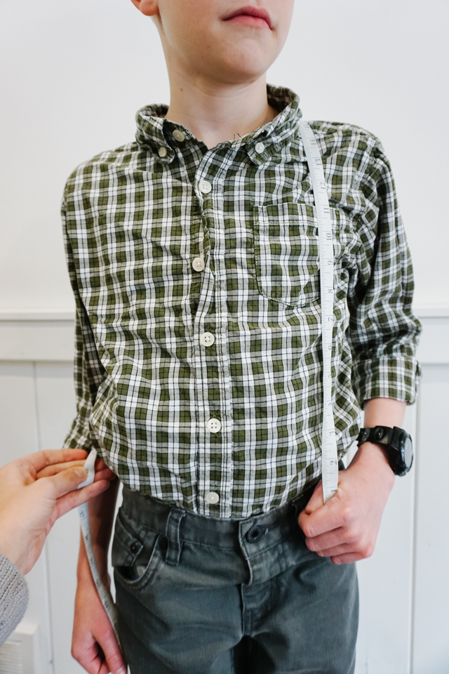 measure over shoulders for suspenders