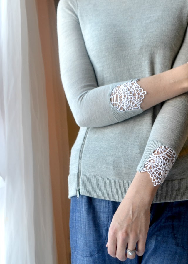 how to add lace to sweater sleeves