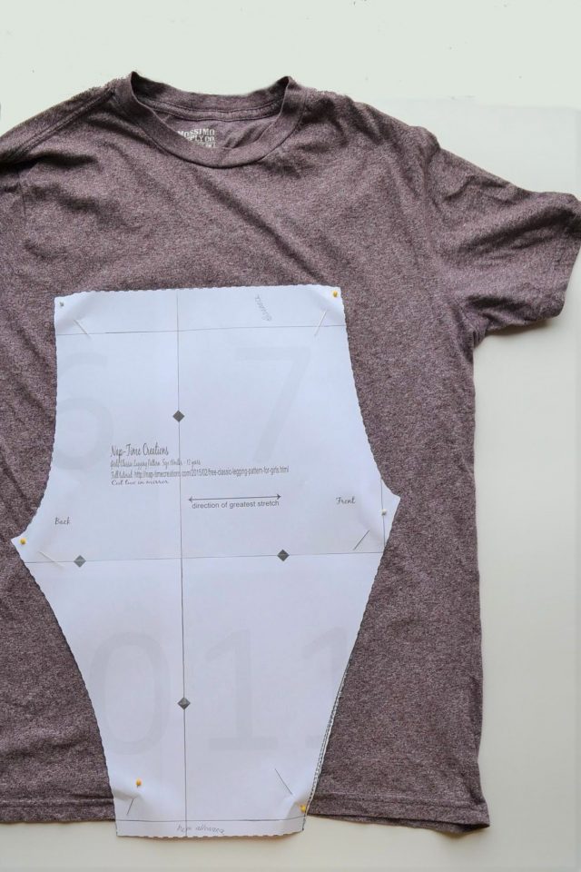 place legging pattern on t-shirt