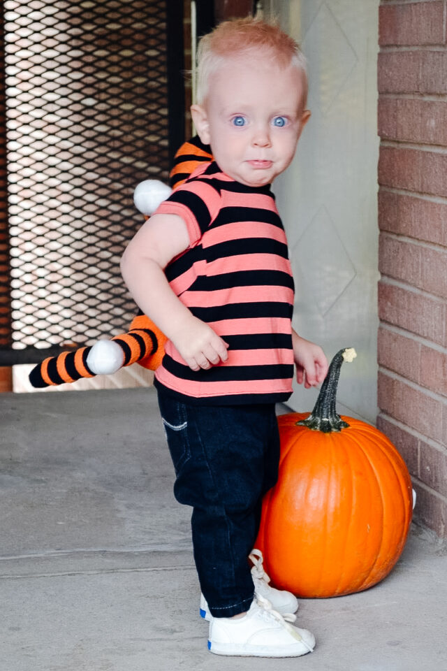 DIY Calvin and Hobbes Costume baby