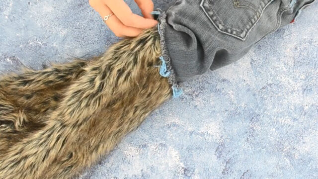 hand stitch fur tube onto shorts