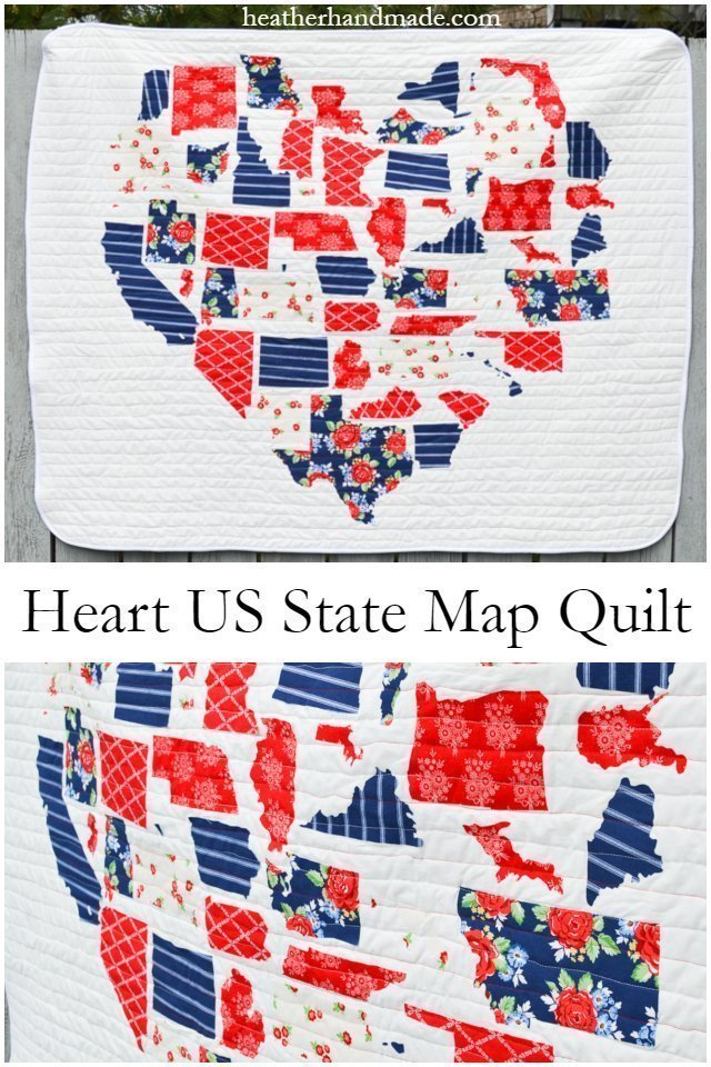 heart us state map quilt
