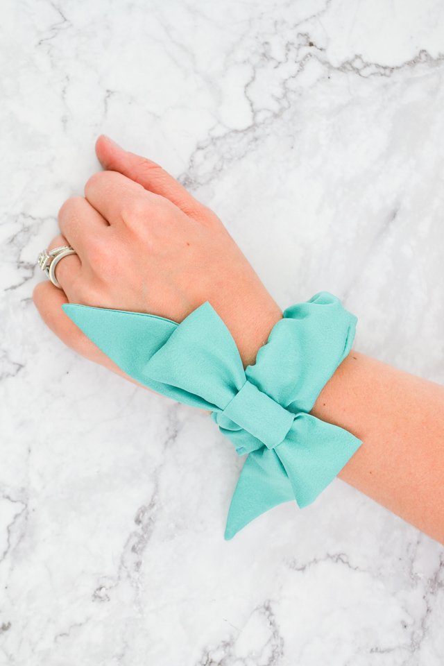 silk scrunchie on wrist