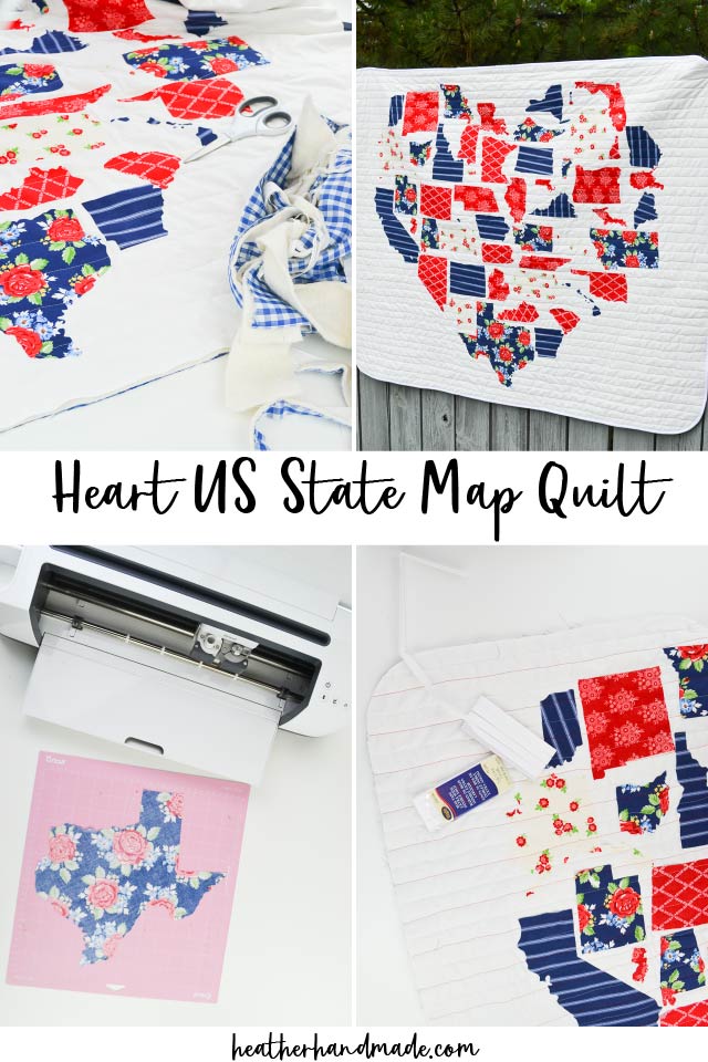 Heart US State Map Quilt