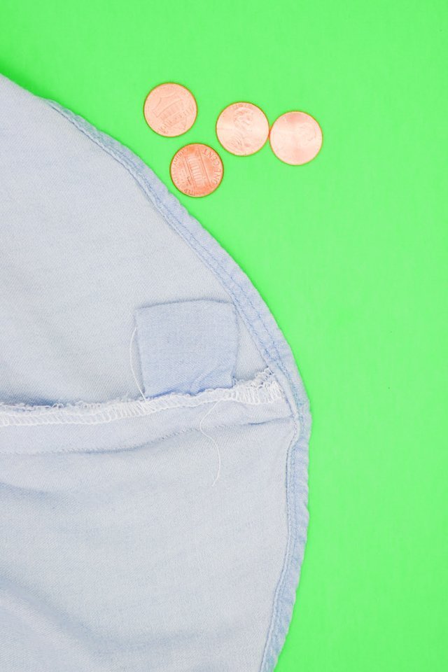 pennies in sewing room