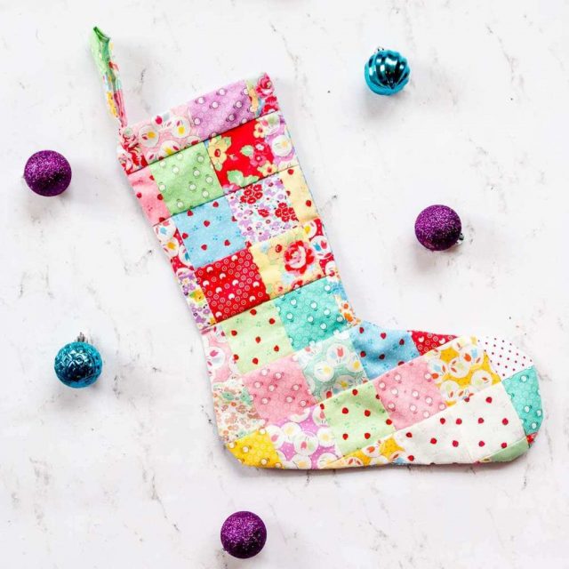 patchwork quilt christmas stocking