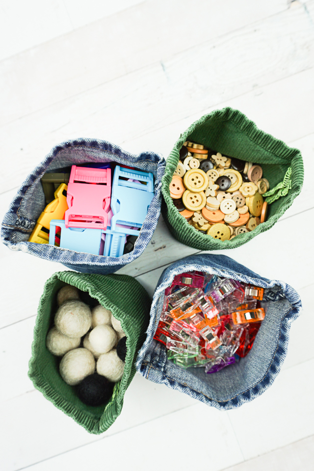 upcycled jeans fabric basket