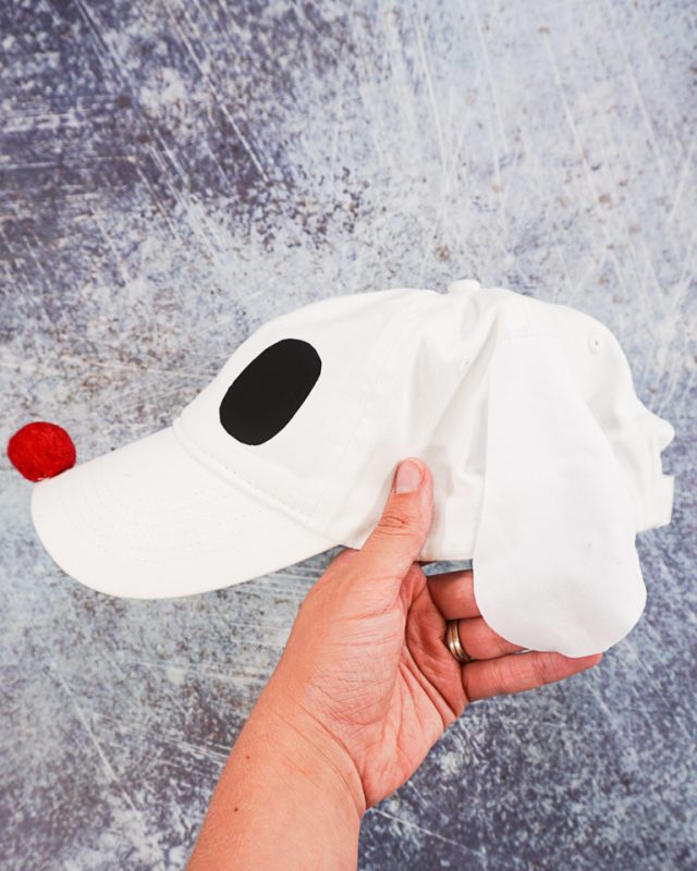 homemade dog ghost costume sew ears onto the hat