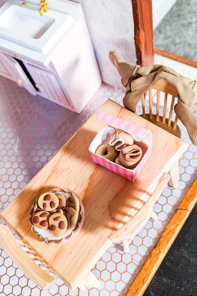 dollhouse table and food