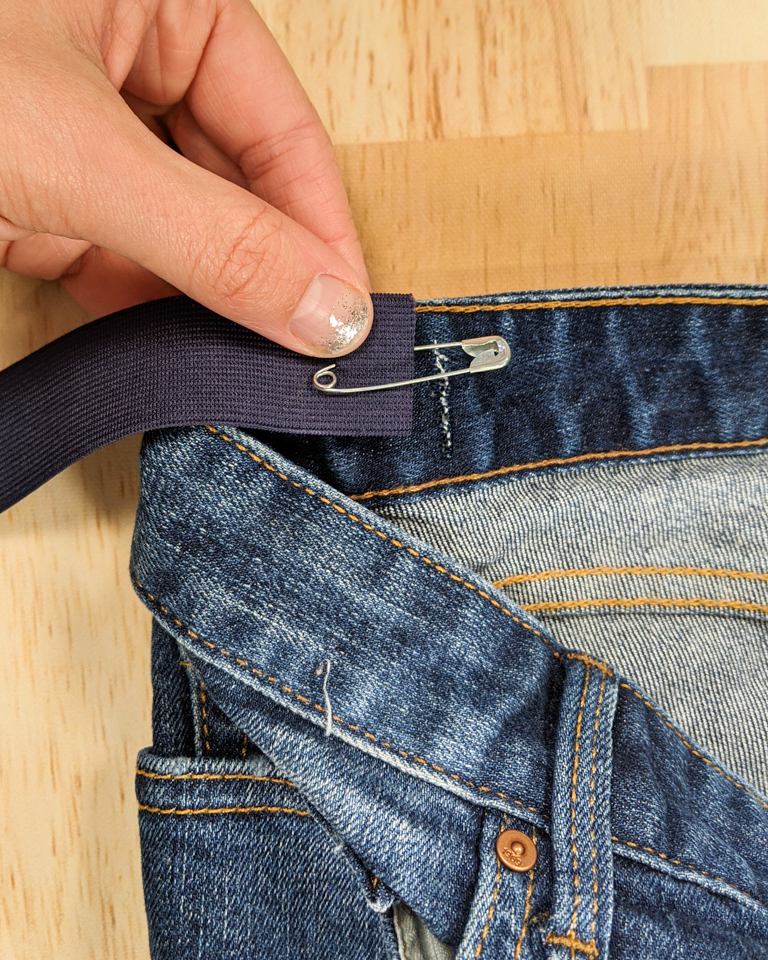How to Take in the Waist of Jeans with Elastic • Heather Handmade