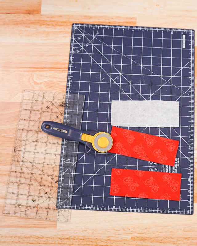 cut out 2 fabric rectangles and 1 interfacing