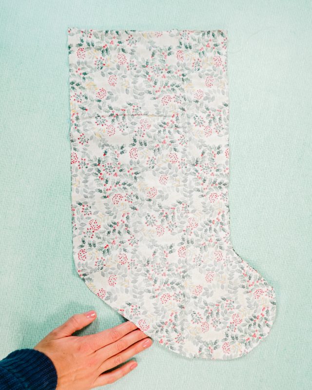 sew lining stocking right side together and leave hole