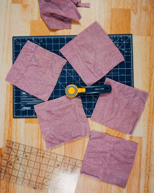 cut up hand towel into squares