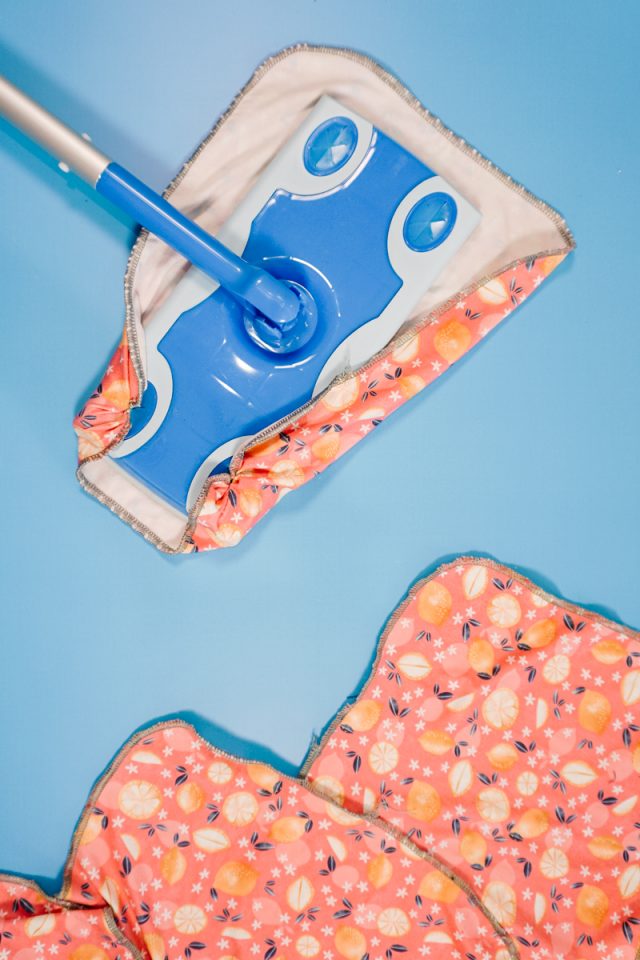 attach reusable pad to sweeper