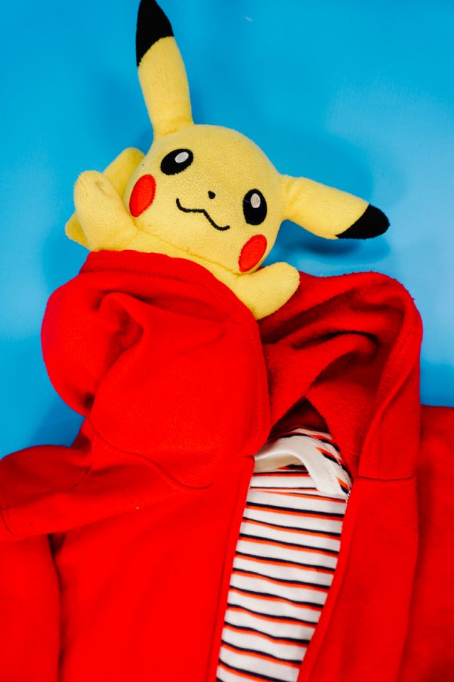 stitch stuffed pokemon into hoodie or on shoulder