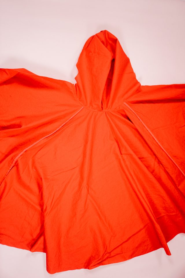 sew hood to cloak right sides together
