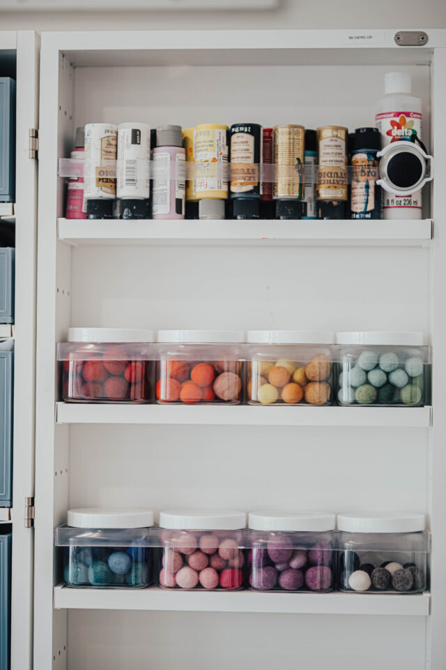 pompoms and paint organized