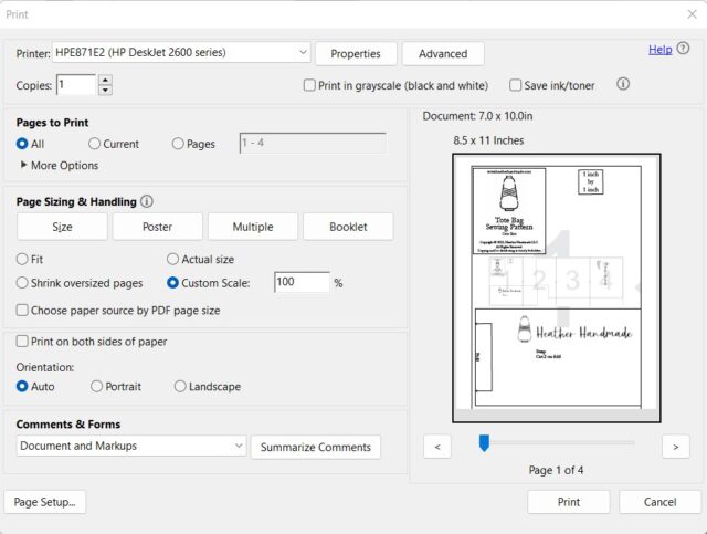 how to print a pdf pattern