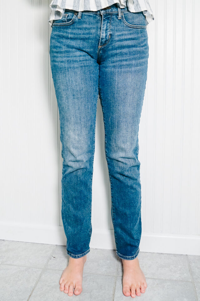 how to crop jeans before