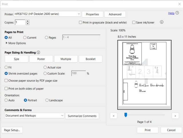 how to print a pdf pattern