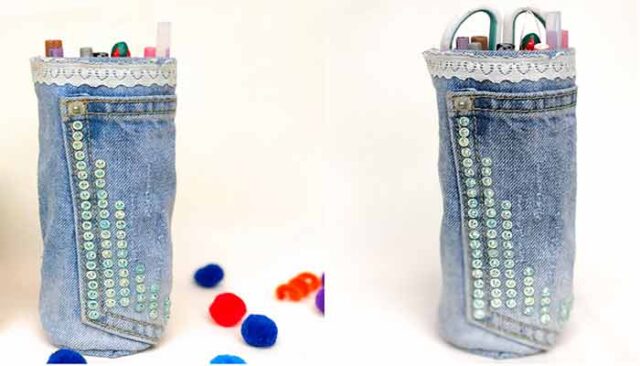 sew a denim pen organizer