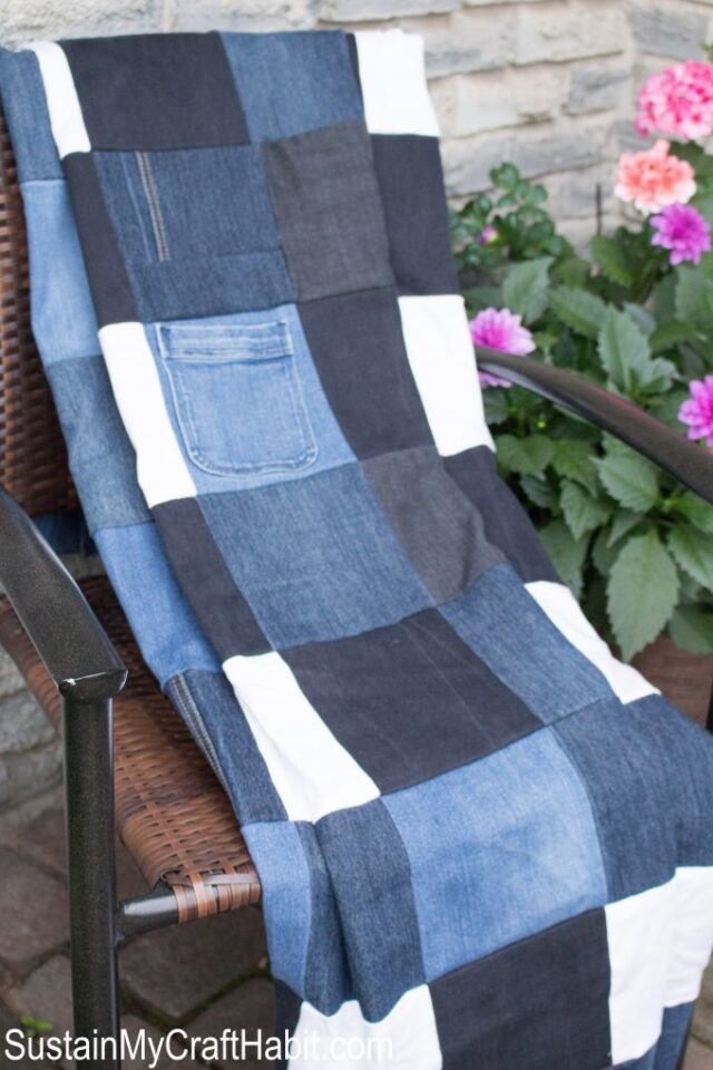 diy upcycled denim blanket