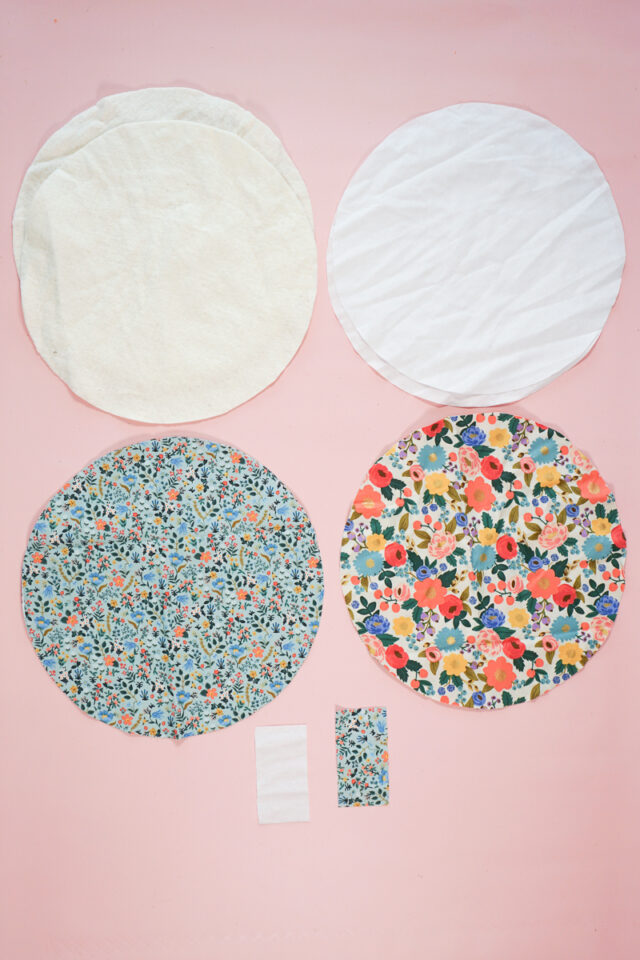 cut out fabric, interfacing, and batting