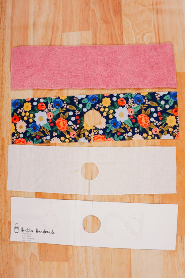 cut out towel, fabric, and interfacing