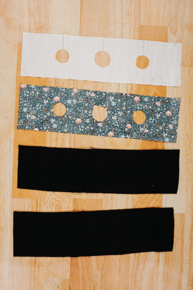 cut out two thing towels, fabric, and interfacing