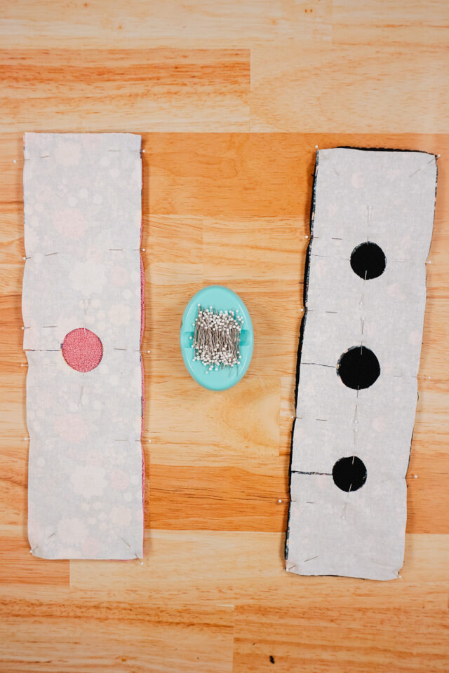 pin fabric right side to towel