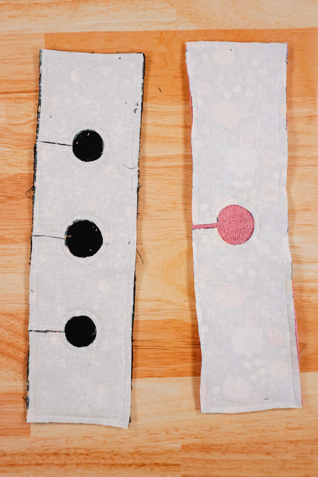sew around edges and leave hole on straight edge for turning