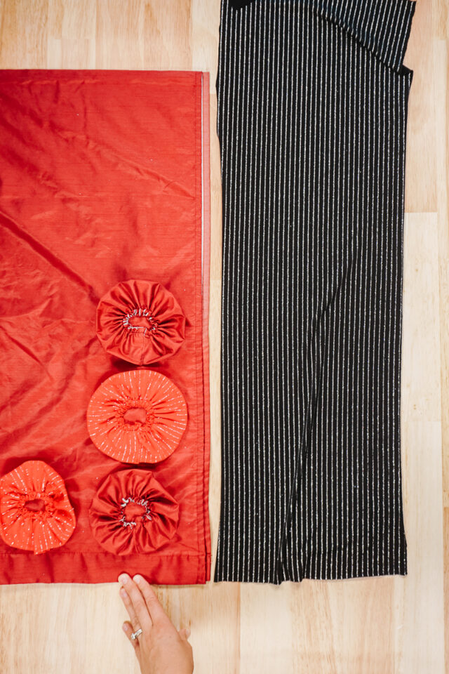 add panel of contrasting fabric to center front of dress