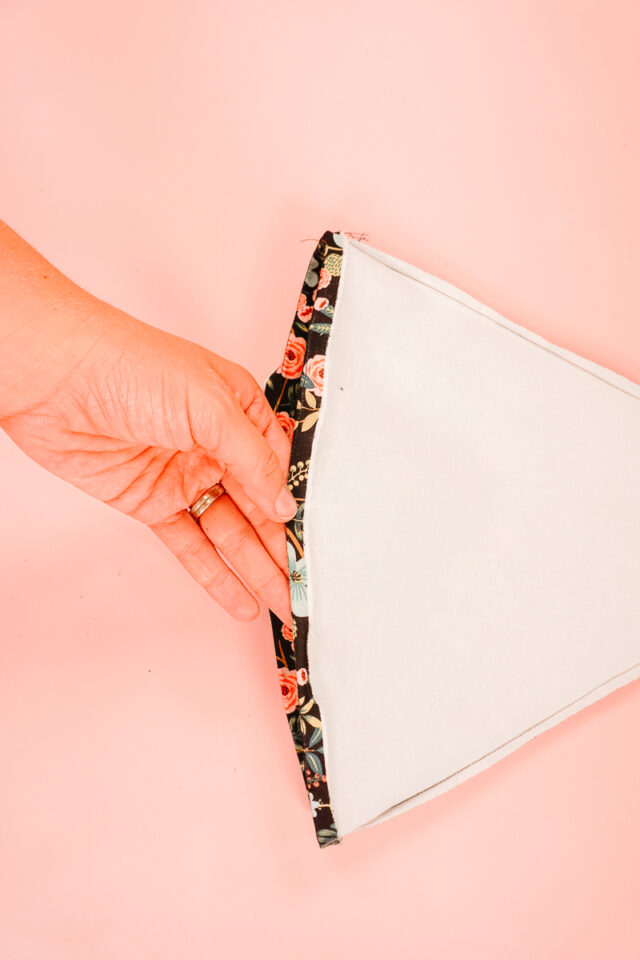 fold up along stitching line and press