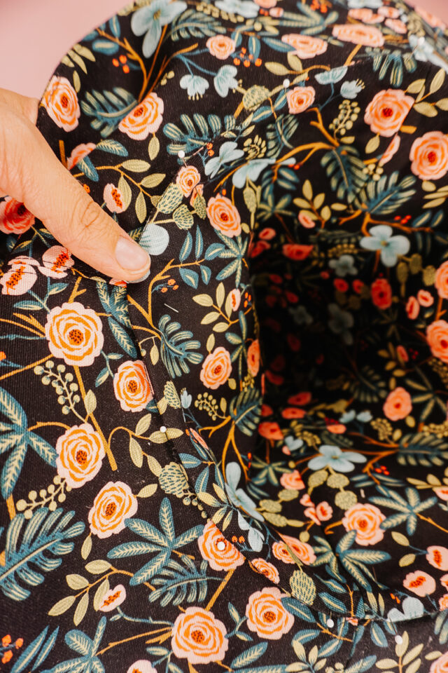 pin lining fold right over hat stitching