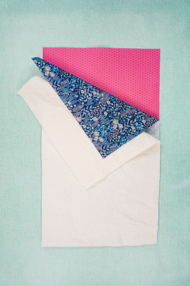 match fabrics right sides together and batting on top