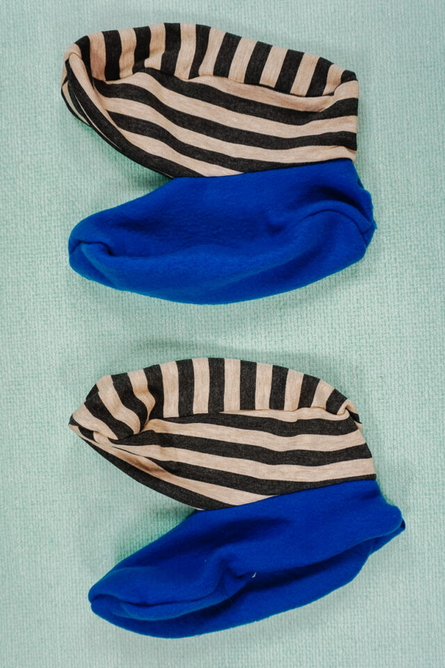 turn slippers right side out through the holes