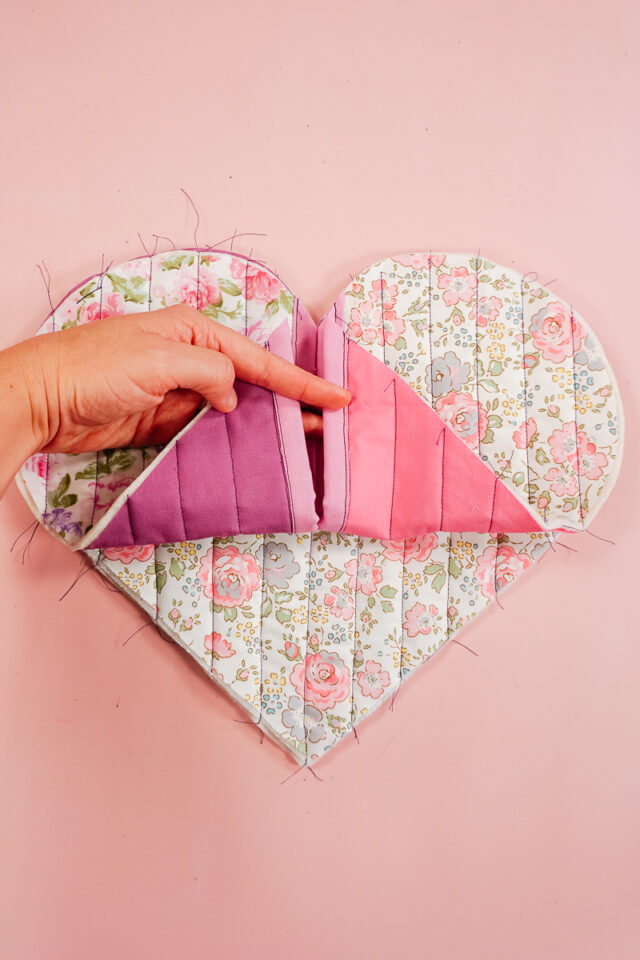 place pockets onto heart right sides together