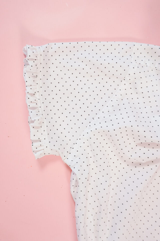 cut the sleeve into strips and gather to create ruffle for sleeve hem
