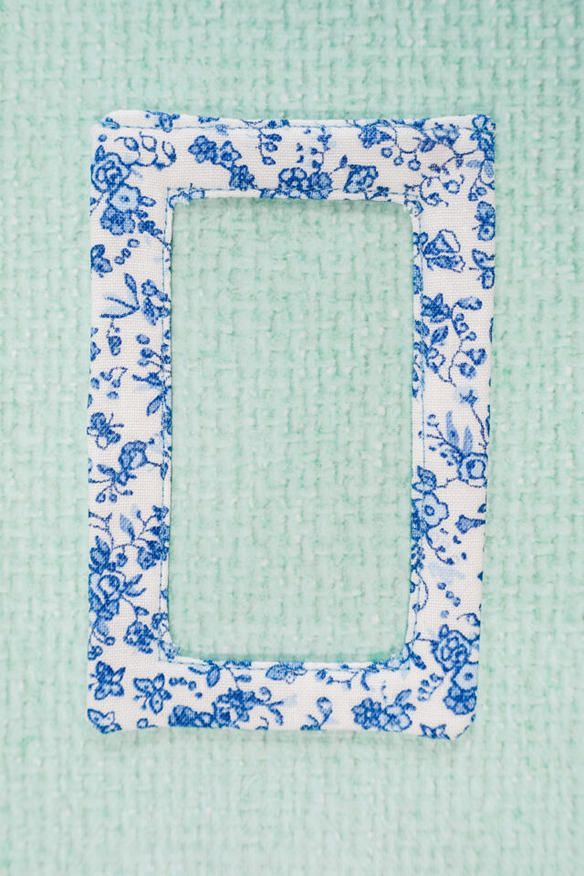 edgestitch inner edge and one outer short edge