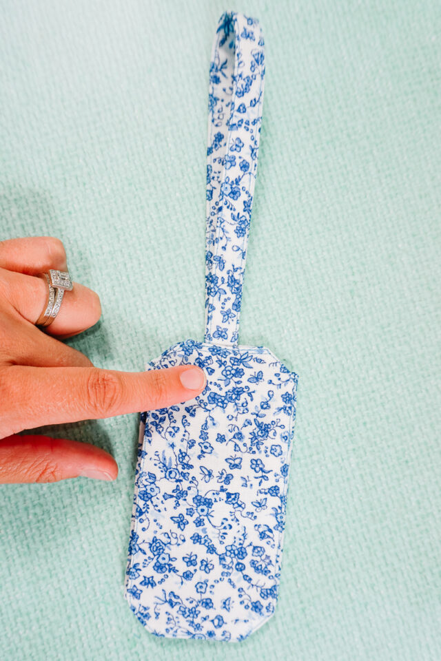 sew front to the edge where you sewed the loop