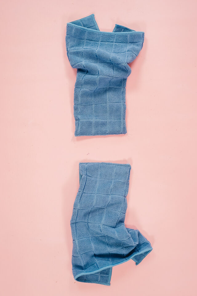 fold towel into quarters or thirds so that it is the same width as the fabric. baste in place.