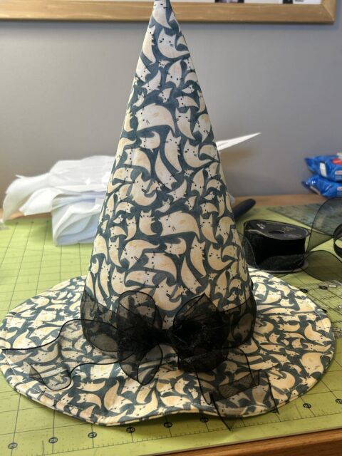 witch hat with cat fabric