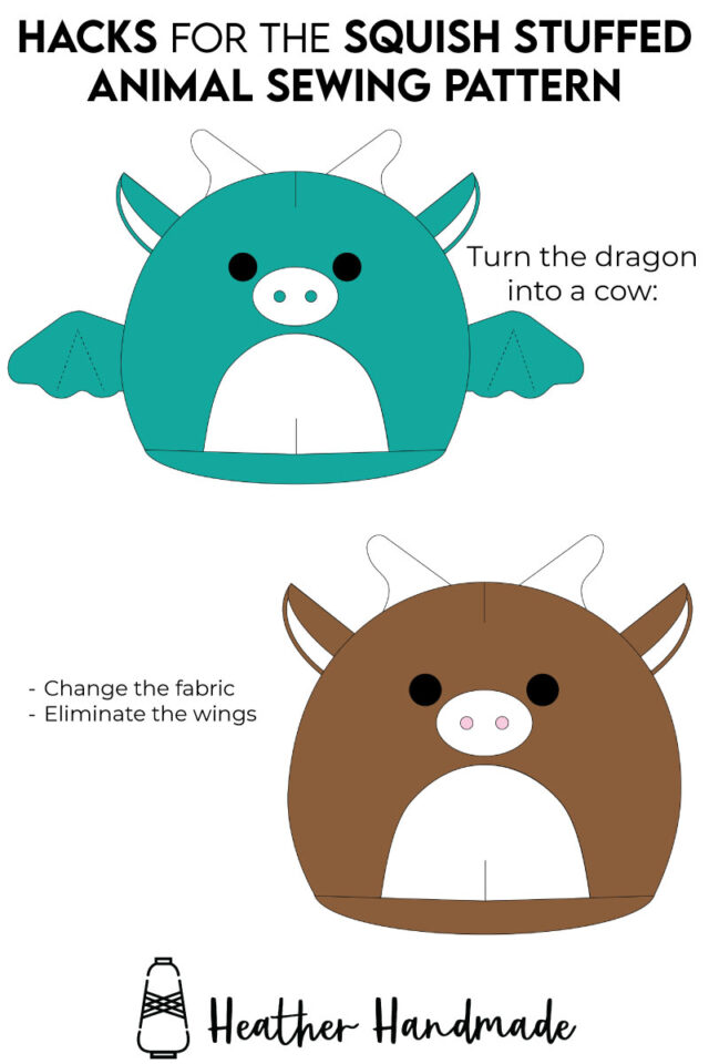 dragon squish stuffed animal sewing pattern hack cow