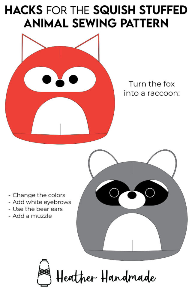 fox squish stuffed animal sewing pattern hack raccoon