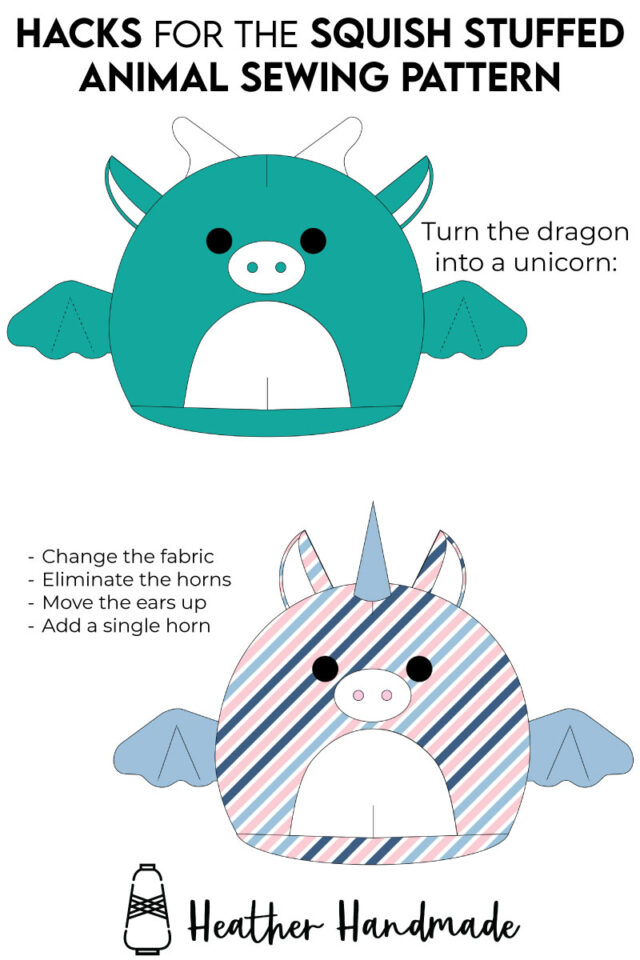 dragon squish stuffed animal sewing pattern hack unicorn