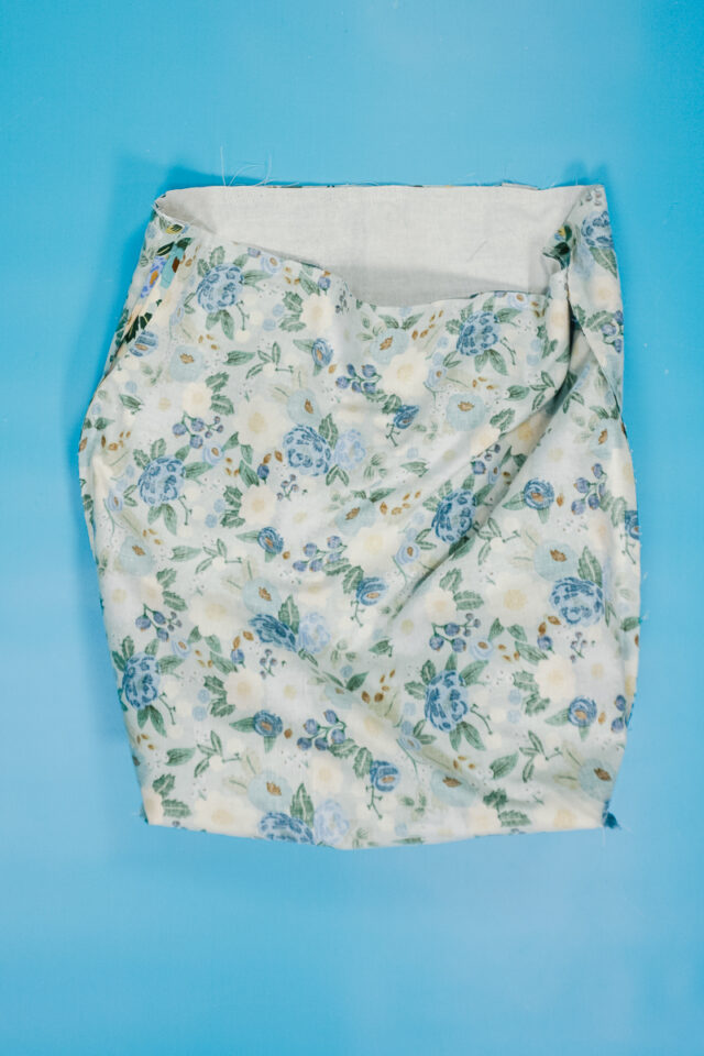 sew the bag pieces right sides together and leave a hole