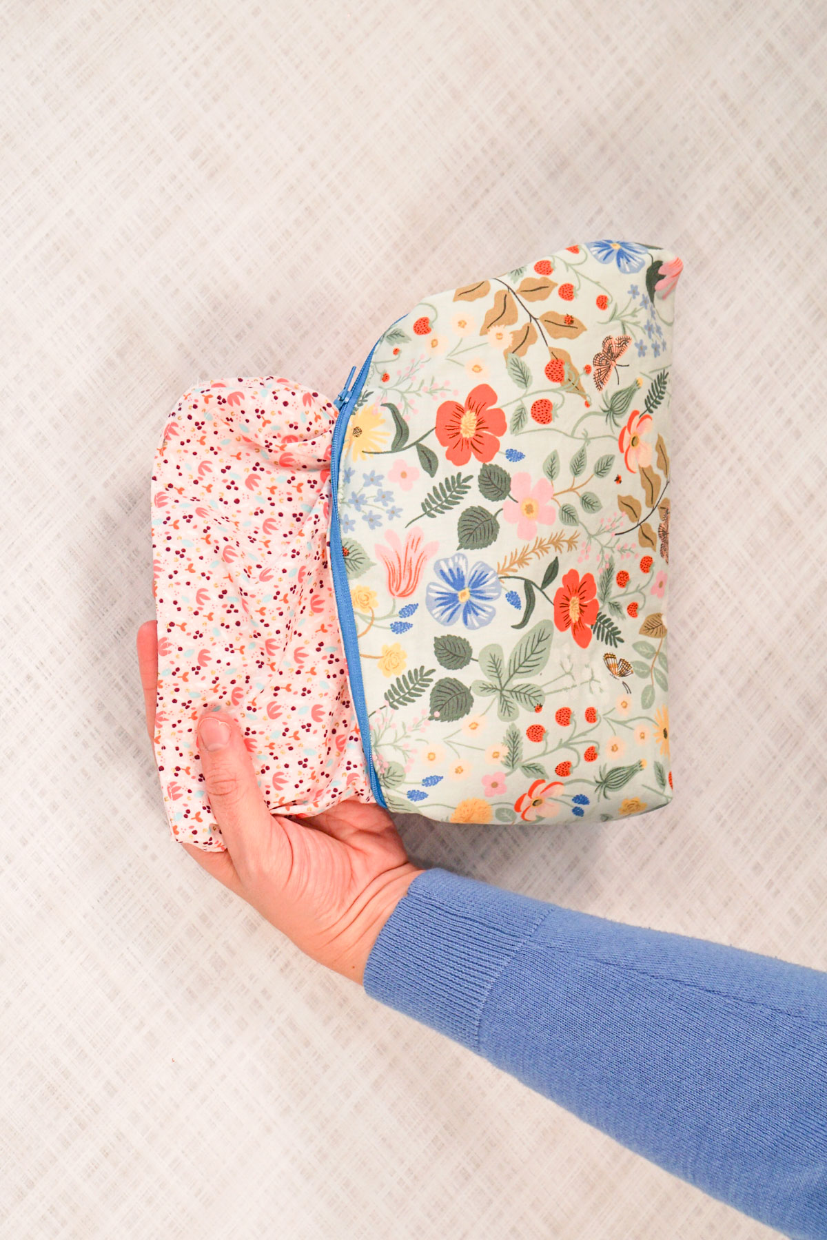 turn right side out through hole and pinch and sew lining hole closed