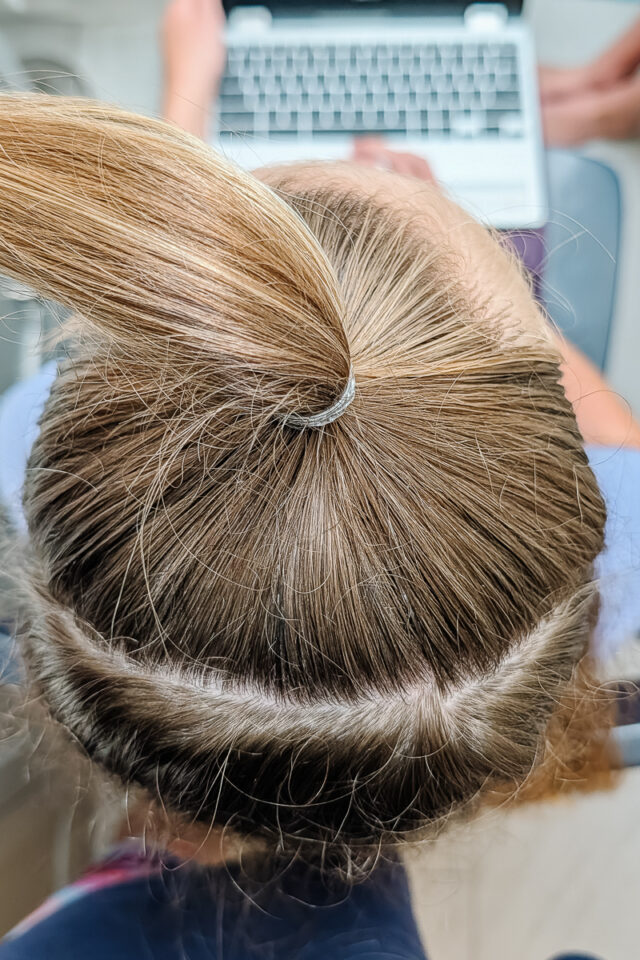 pull the top section into a ponytail